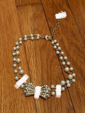 Gold Pearl Bow Designer Inspired Choker Necklace